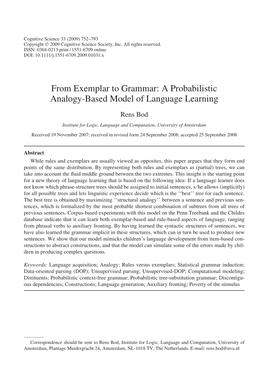 From Exemplar to Grammar: a Probabilistic Analogy-Based Model of Language Learning