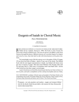 Exegesis of Isaiah in Choral Music PAUL WESTERMEYER