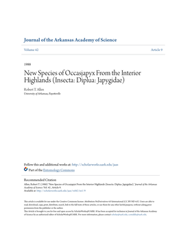 New Species of Occasjapyx from the Interior Highlands (Insecta: Diplua: Japygidae) Robert T
