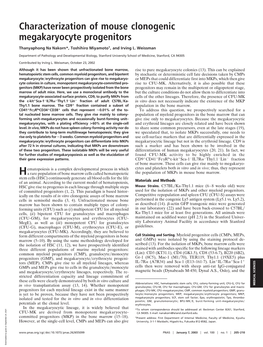 Characterization of Mouse Clonogenic Megakaryocyte Progenitors