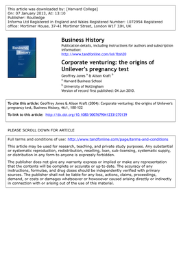 Corporate Venturing: the Origins of Unilever's Pregnancy Test