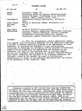 Developing Skills in Planning Humanities-Based Library Programs. Proceedings of an Institute (Austin, Texas, October 11-18, 1975)