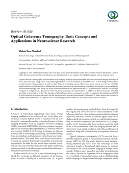 Review Article Optical Coherence Tomography: Basic Concepts and Applications in Neuroscience Research