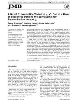 One of a Class of Sequences Defining the Escherichia Coli Recombination Hotspot W