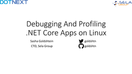 Debugging and Profiling .NET Core Apps on Linux Sasha Goldshtein Goldshtn CTO, Sela Group Goldshtn the Plan