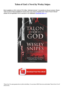 Talon of God a Novel by Wesley Snipes