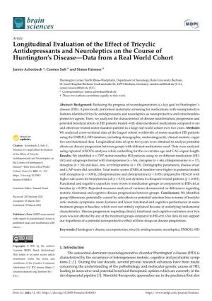 Longitudinal Evaluation of the Effect of Tricyclic Antidepressants and Neuroleptics on the Course of Huntington’S Disease—Data from a Real World Cohort