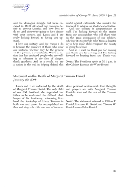 Statement on the Death of Margaret Truman Daniel January 29, 2008