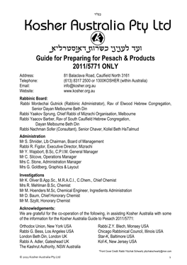 Guide for Preparing for Pesach & Products 2011/5771 ONLY