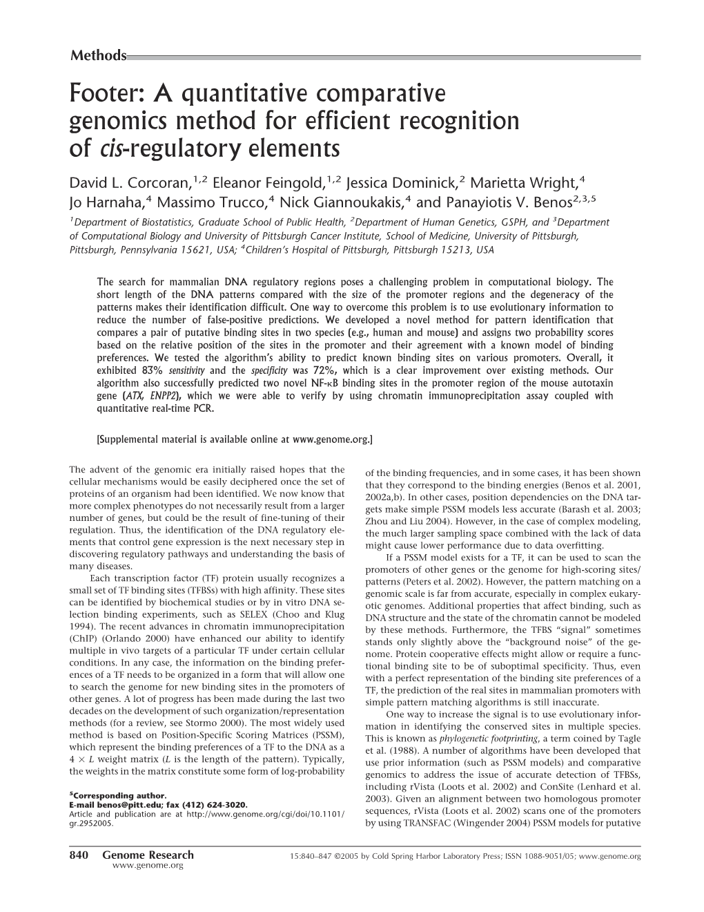 Footer: a Quantitative Comparative Genomics Method for Efficient Recognition of Cis-Regulatory Elements