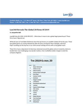 Law360 Reveals the Global 20 Firms of 2019 by Jacqueline Bell