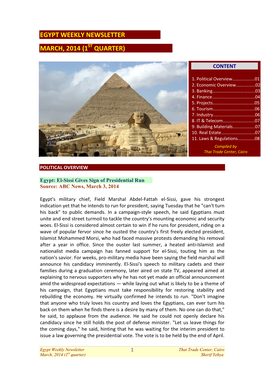 Egypt Weekly Newsletter March 2014, 1St Quarter