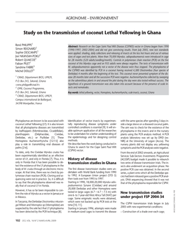 Study on the Transmission of Coconut Lethal Yellowing in Ghana