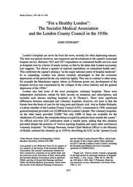 The Socialist Medical Association and the London County Council in the 1930S