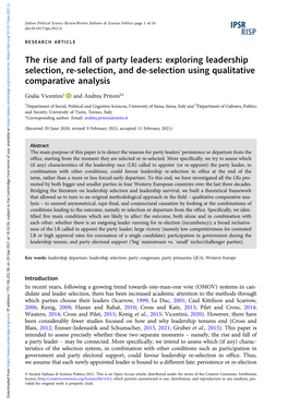 The Rise and Fall of Party Leaders: Exploring Leadership Selection, Re-Selection, and De-Selection Using Qualitative Comparative Analysis