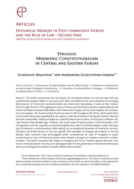 Epilogue: Mnemonic Constitutionalism in Central and Eastern Europe