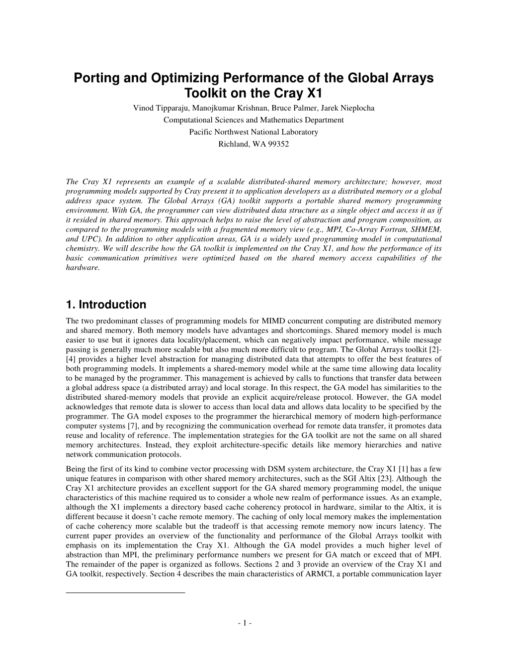 Optimizing Performance of Global Arrays Toolkit on the Cray X1