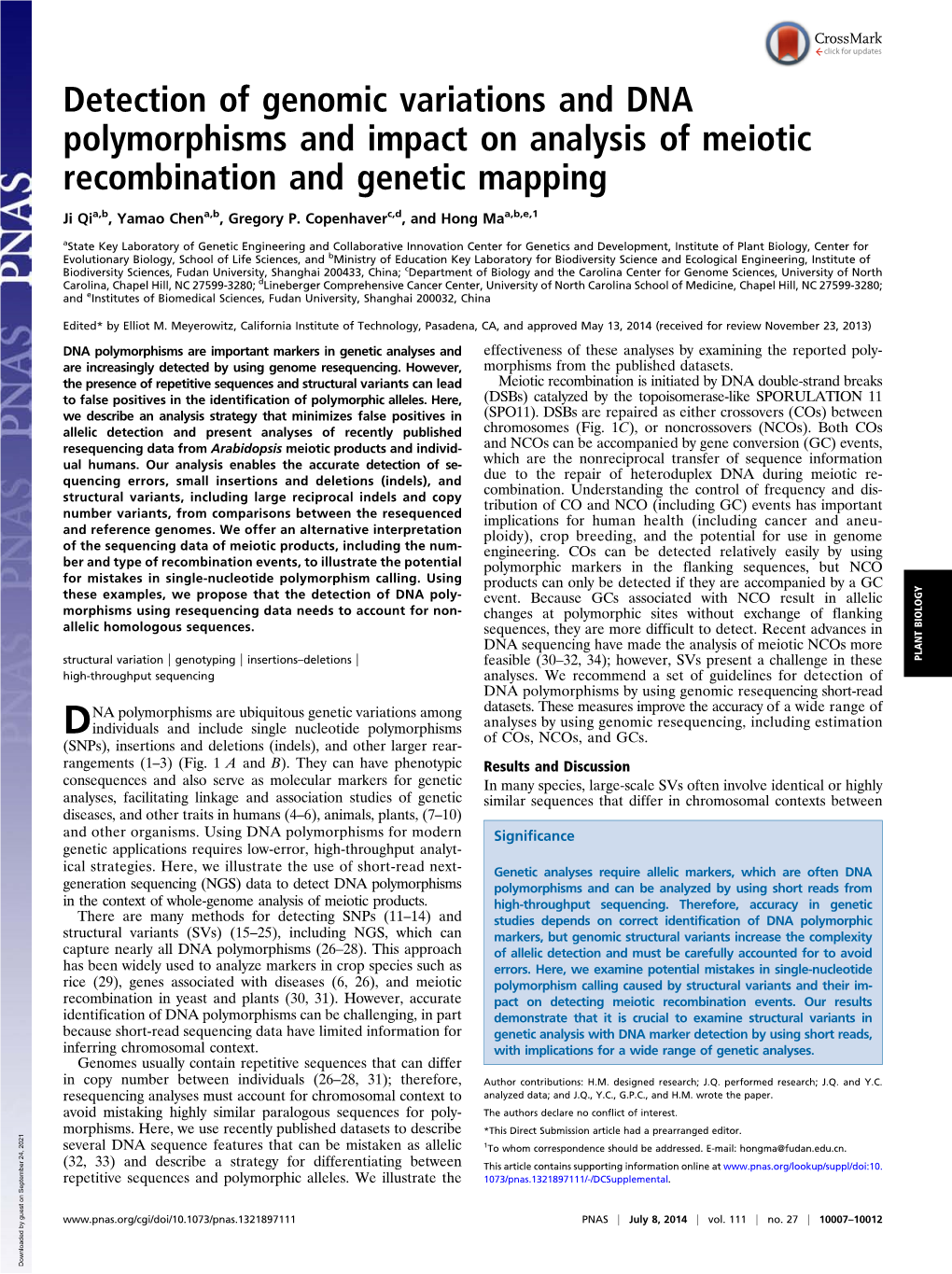 Detection of Genomic Variations and DNA Polymorphisms and Impact on Analysis of Meiotic Recombination and Genetic Mapping