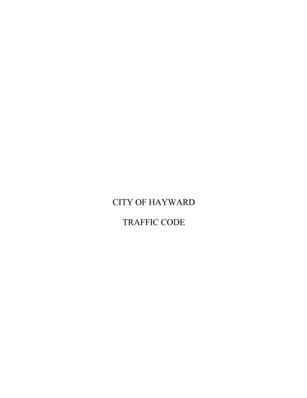City of Hayward Traffic Code