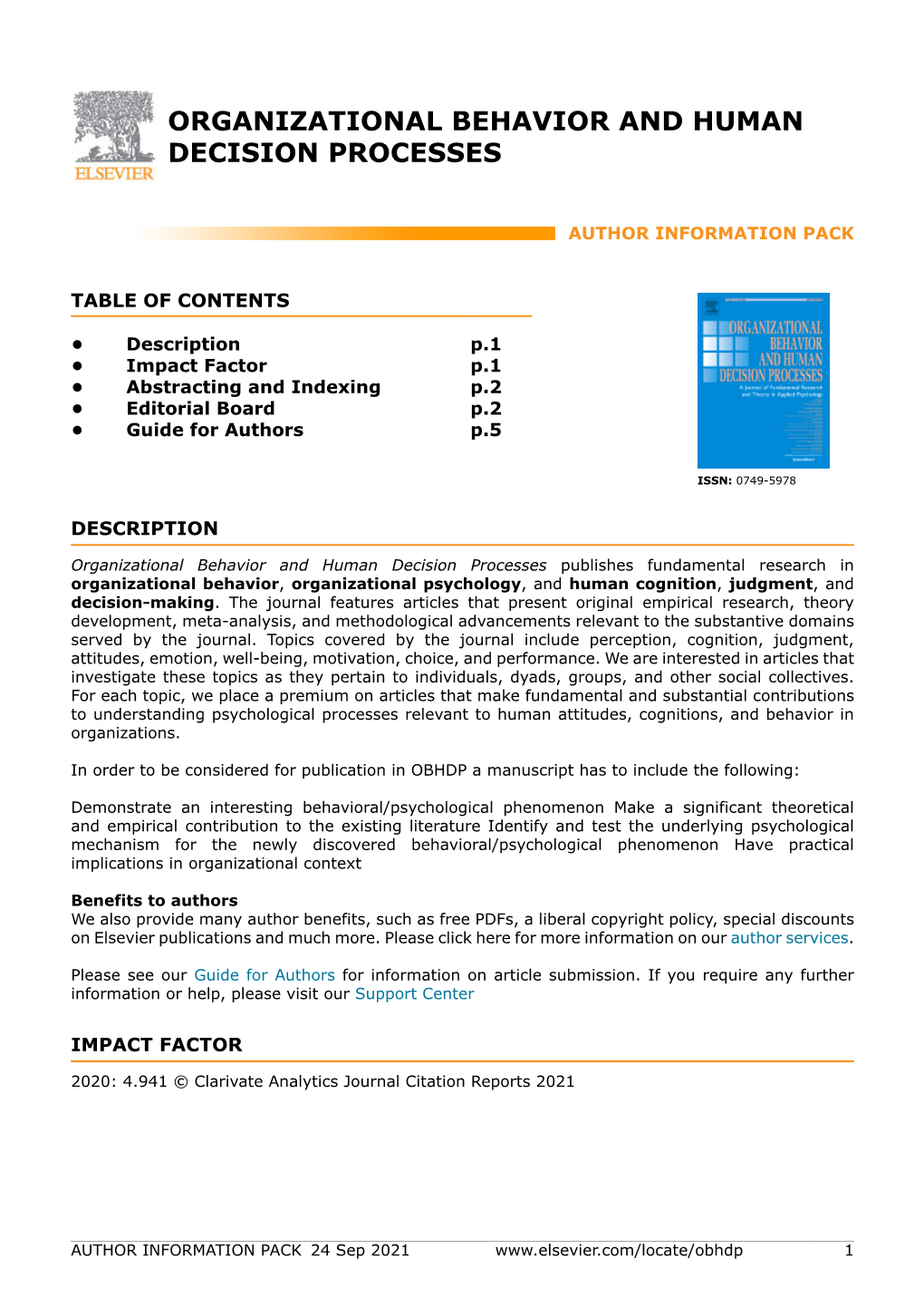 Organizational Behavior and Human Decision Processes