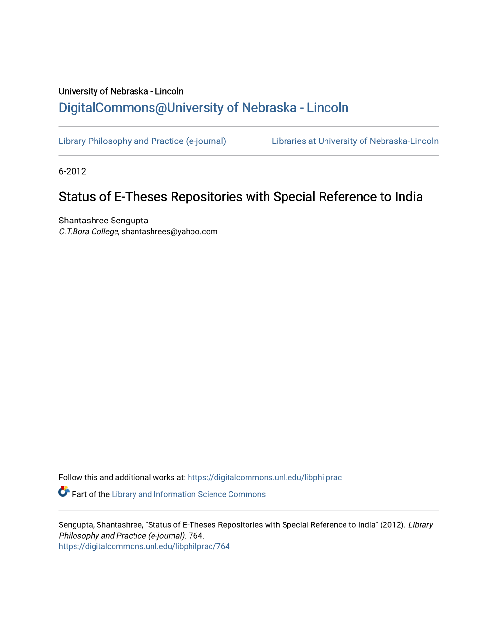 Status of E-Theses Repositories with Special Reference to India