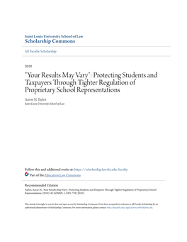 "Your Results May Vary": Protecting Students and Taxpayers Through Tighter Regulation of Proprietary School Representations Aaron N