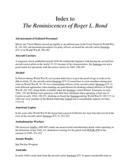 Index to the Reminiscences of Mr. Roger L. Bond