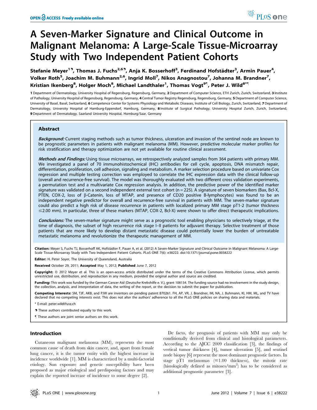 A Seven-Marker Signature and Clinical Outcome in Malignant Melanoma: a Large-Scale Tissue-Microarray Study with Two Independent Patient Cohorts