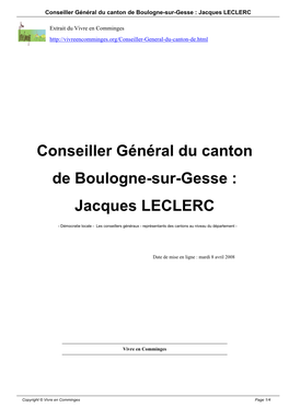 Conseiller Général Du Canton De Boulogne-Sur-Gesse : Jacques LECLERC