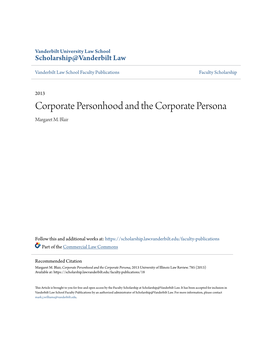 Corporate Personhood and the Corporate Persona Margaret M