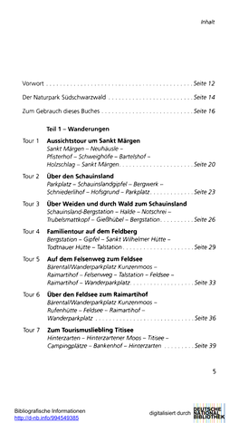 Inhalt Vorwort Seite 12 Der Naturpark Südschwarzwald Seite 14 Zum
