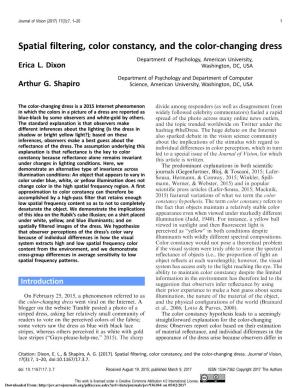 Spatial Filtering, Color Constancy, and the Color-Changing Dress Department of Psychology, American University, Erica L
