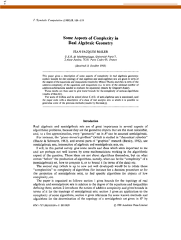 Some Aspects of Complexity in Real Algebraic Geometry