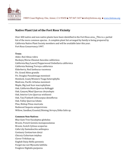 Native Plant List of the Fort Ross Vicinity