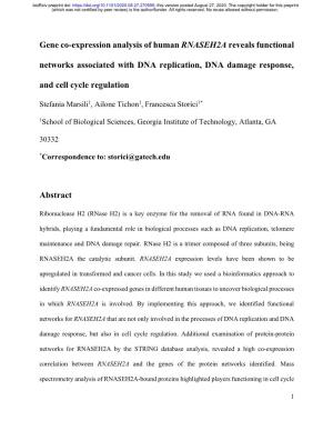 Gene Co-Expression Analysis of Human RNASEH2A Reveals Functional