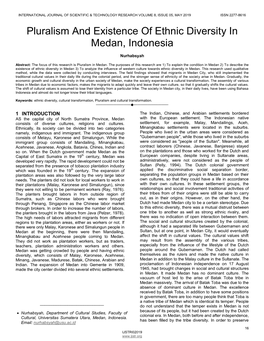 Pluralism and Existence of Ethnic Diversity in Medan, Indonesia