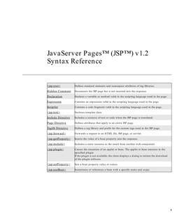 Javaserver Pages™ (JSP™) V1.2 Syntax Reference