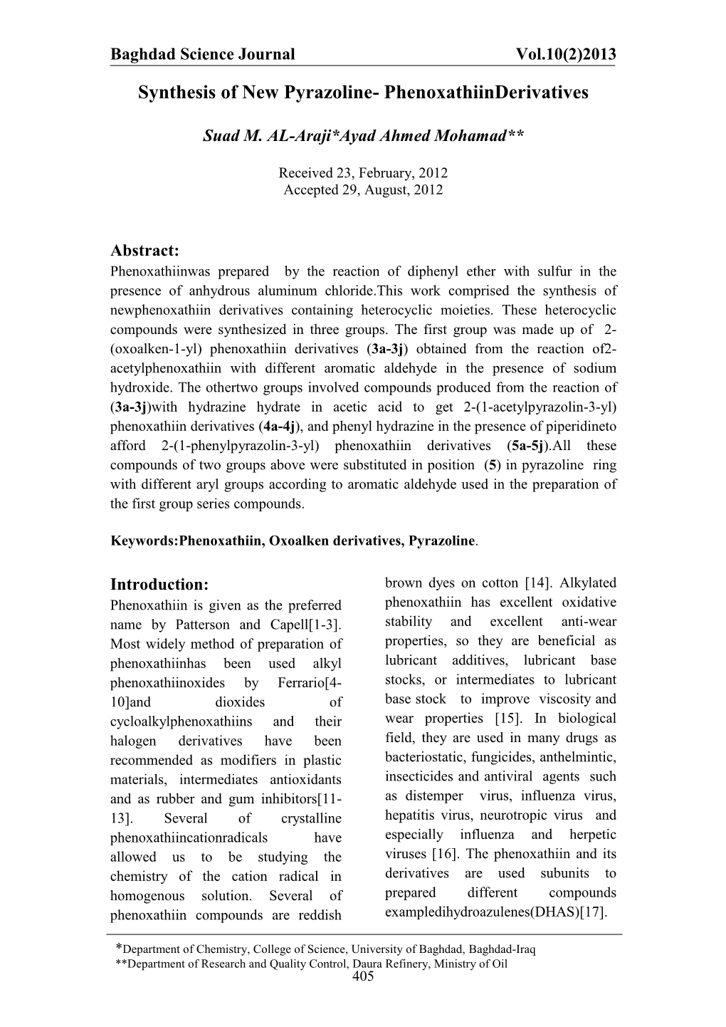 Synthesis of New Pyrazoline- Phenoxathiinderivatives