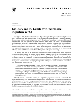 The Jungle and the Debate Over Federal Meat Inspection in 1906