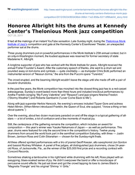 Honoree Albright Hits the Drums at Kennedy Center's Thelonious Monk