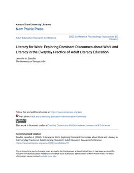 Literacy for Work: Exploring Dominant Discourses About Work and Literacy in the Everyday Practice of Adult Literacy Education