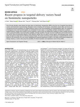 Recent Progress in Targeted Delivery Vectors Based on Biomimetic Nanoparticles