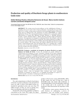 Production and Quality of Brachiaria Forage Plants in Southwestern Goiás State