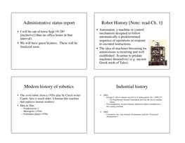 Administrative Status Report Robot History [Note: Read Ch