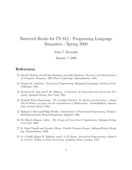 Reserved Books for CS 812 - Programing Language Semantics - Spring 2008
