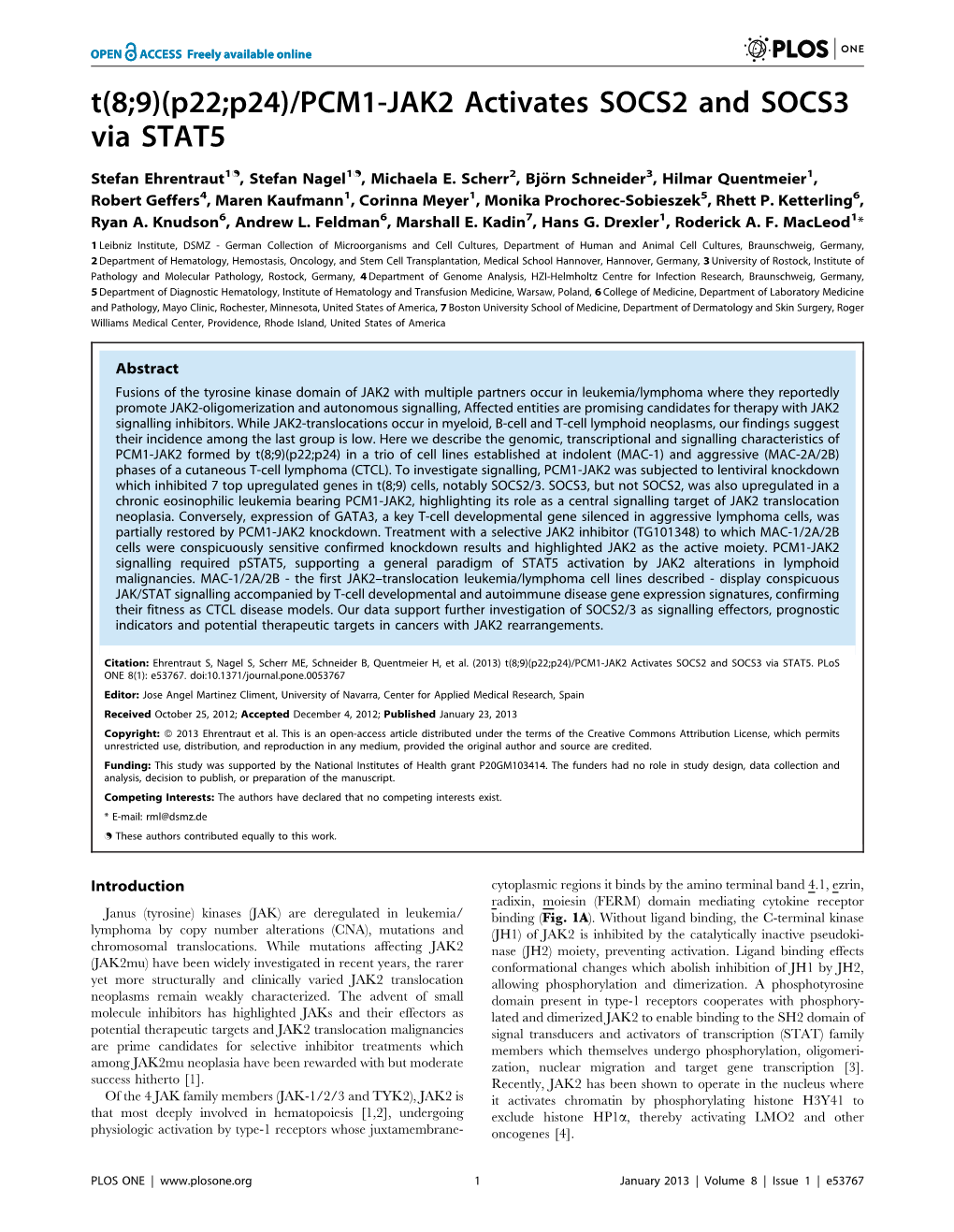 PCM1-JAK2 Activates SOCS2 and SOCS3 Via STAT5