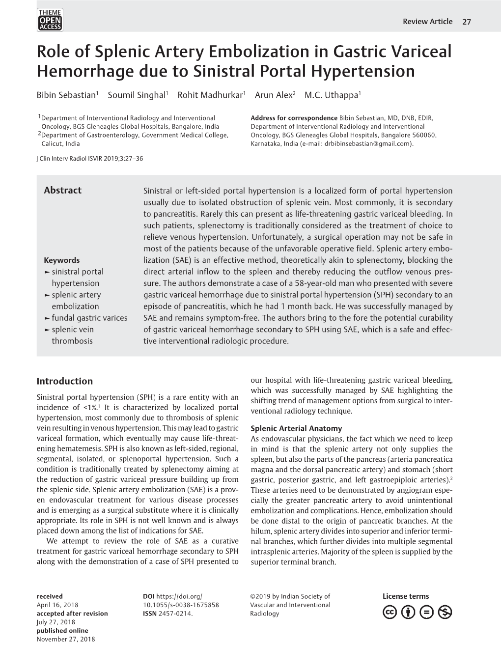 Role of Splenic Artery Embolization in Gastric Variceal Hemorrhage Due to Sinistral Portal Hypertension