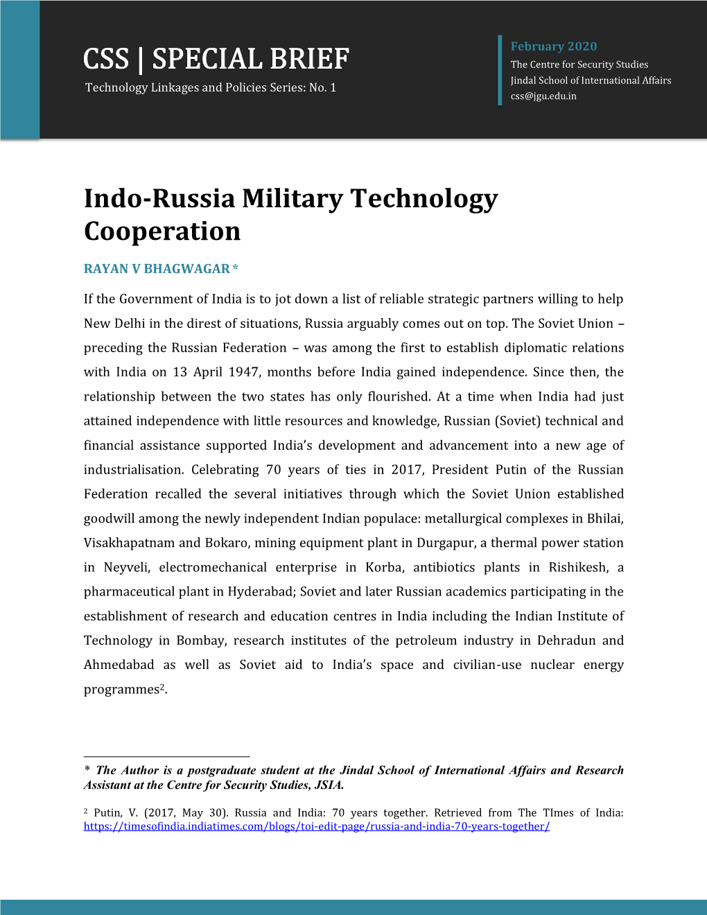 Indo-Russia Military Technology Cooperation