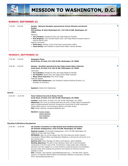 2019 Mission to Washington DC Agenda