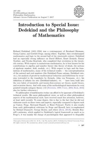 Dedekind and the Philosophy of Mathematics